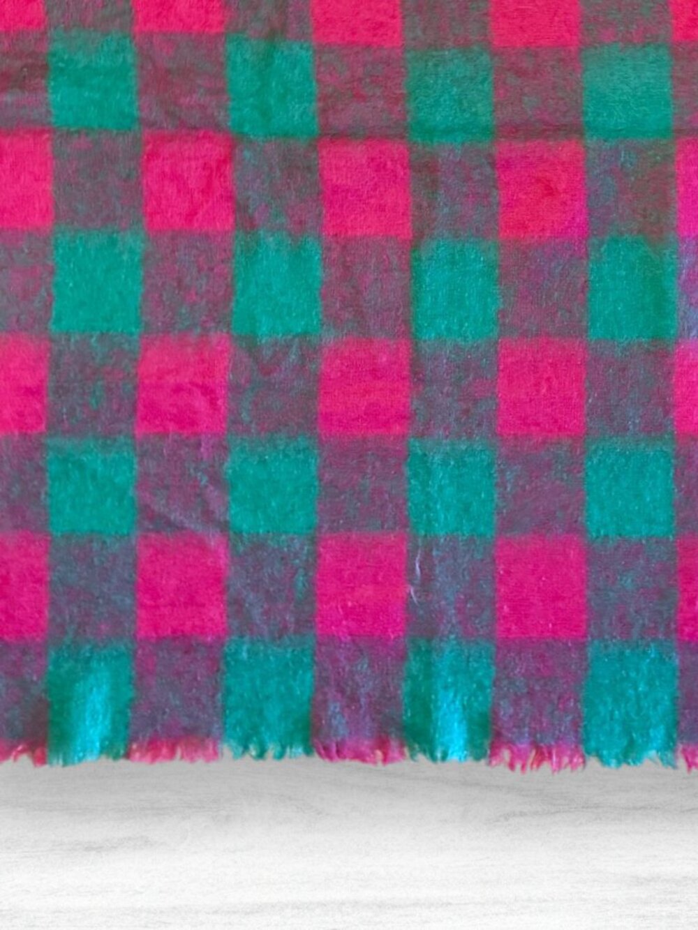 Dengal Ireland Pure Mohair Wool Blanket Plaid Pink Green Hand Woven Throw 42x70